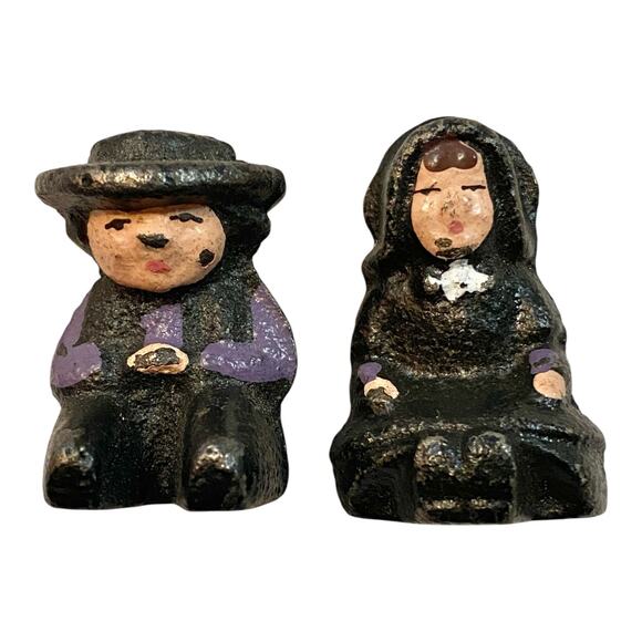 Vintage Cast Iron Amish Boy Girl Red Wagon 1997 John Wright Figurines  A929 - Picture 3 of 10